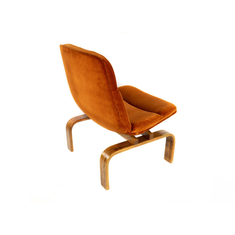 Pair of vintage Orange Velvet and Oak Lounge Chairs by AG Barcelona, 1960