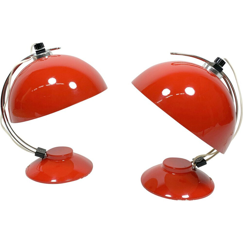 Pair of vintage Space Age red Table Lamps, 1960s