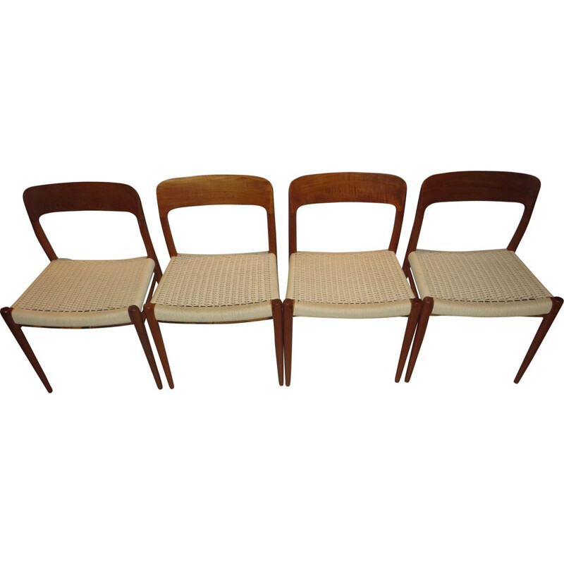 Set of 4 vintage Danish teak N 75 chairs by Moller 