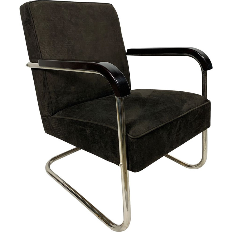 Vintage Leather and Tubular Steel Armchair, 1930s