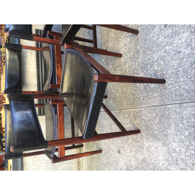 Set of 5 vintage chairs by Arne Vodder in rosewood and leather