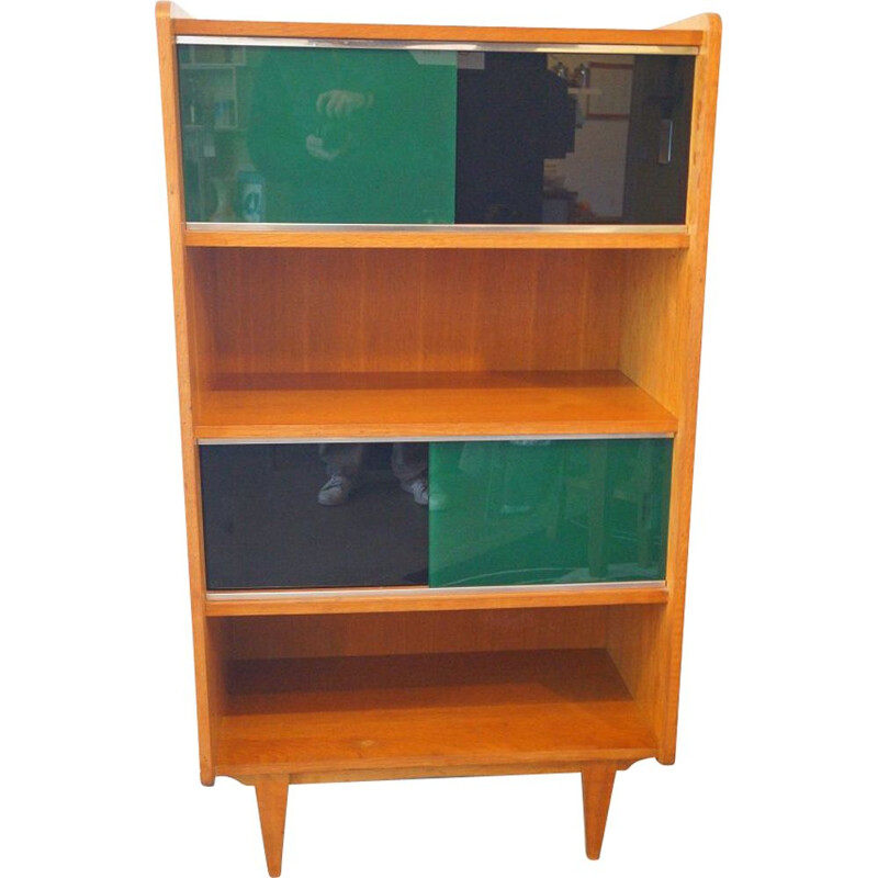 Vintage wooden and glass bookcase 1950