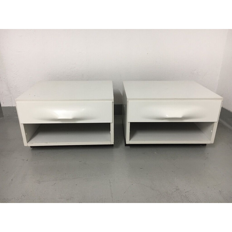 Pair of vintage bedside tables in laminated wood by Raymond Loewy for DF2000, France 1965