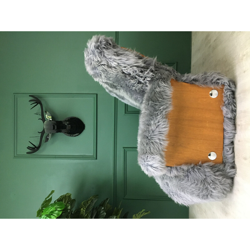 Vintage Sheepskin and Teak 'Saddle' Armchair  by G PLAN