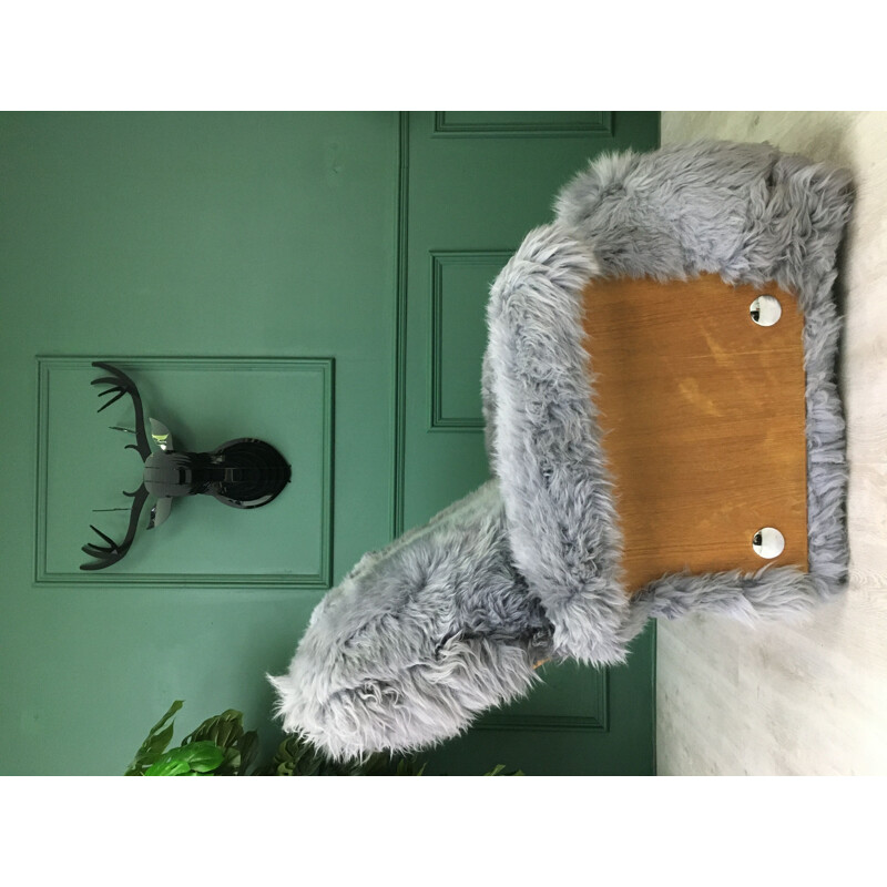 Vintage Sheepskin and Teak 'Saddle' Armchair  by G PLAN