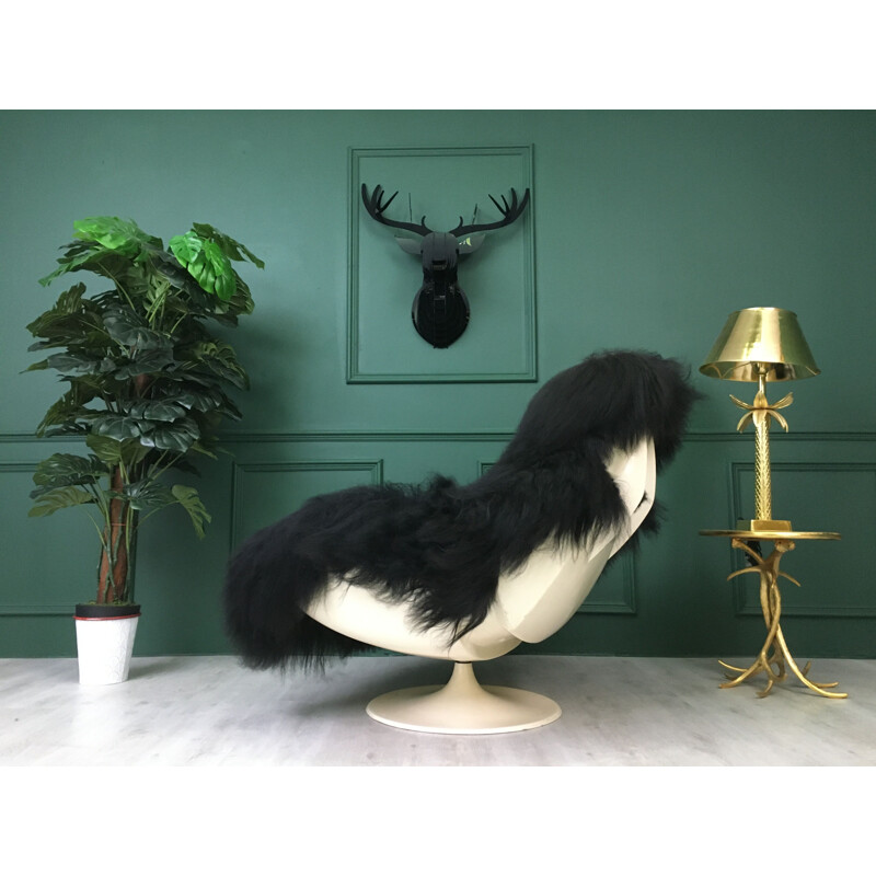 Vintage black Fluffy Sheep Lurashell Space Age armchair