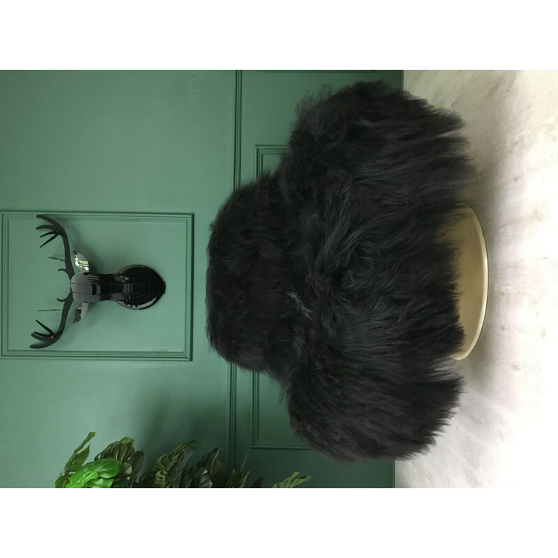 Vintage black Fluffy Sheep Lurashell Space Age armchair