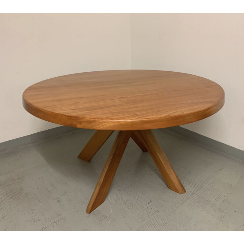 Vintage dining table T21c or Sfax in solid elm from Pierre Chapo