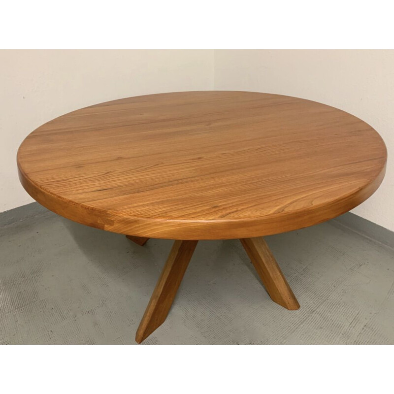 Vintage dining table T21c or Sfax in solid elm from Pierre Chapo