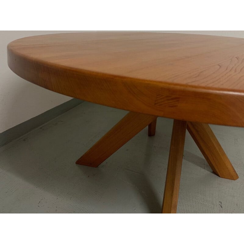 Vintage dining table T21c or Sfax in solid elm from Pierre Chapo