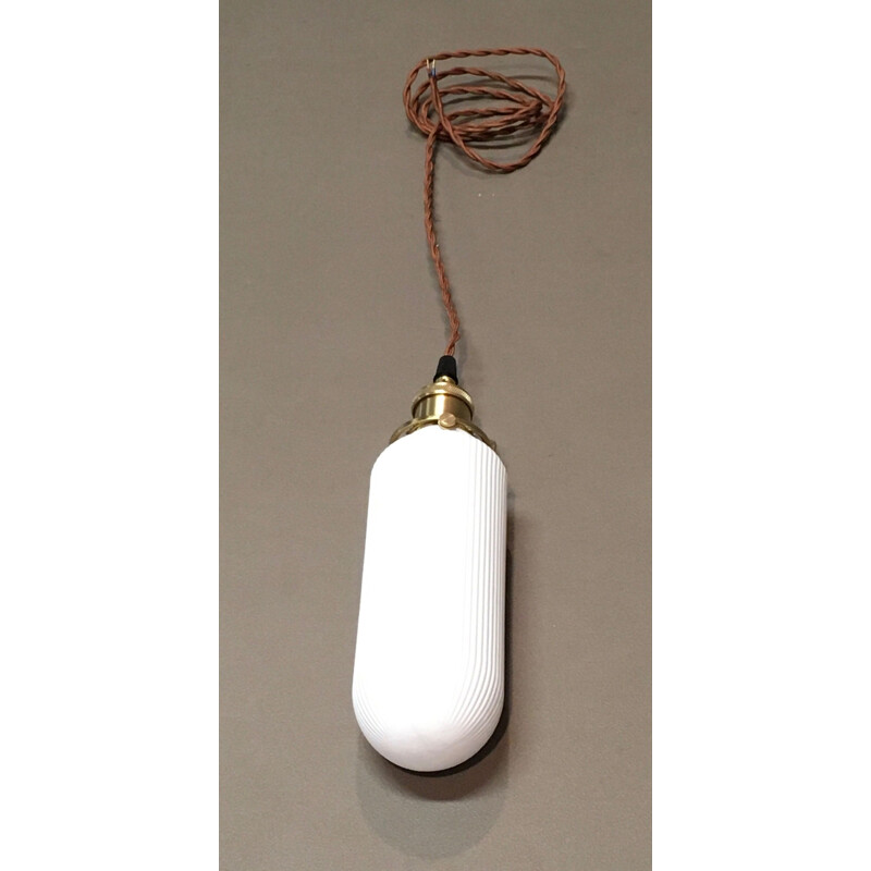 Vintage hanging lamp in opaline glass and brass