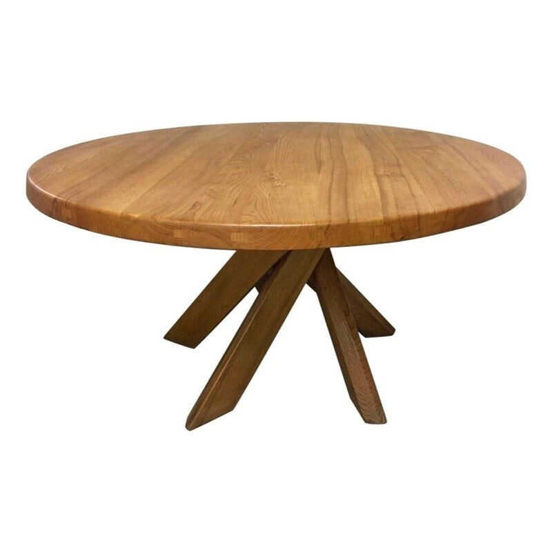 Vintage dining table in solid elm T21d or Sfax by Pierre Chapo