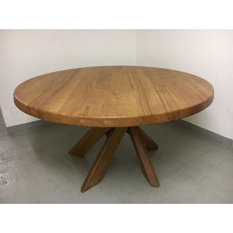 Vintage dining table in solid elm T21d or Sfax by Pierre Chapo