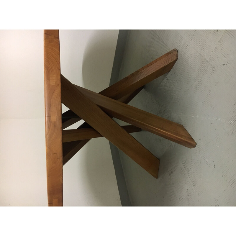 Vintage dining table in solid elm T21d or Sfax by Pierre Chapo