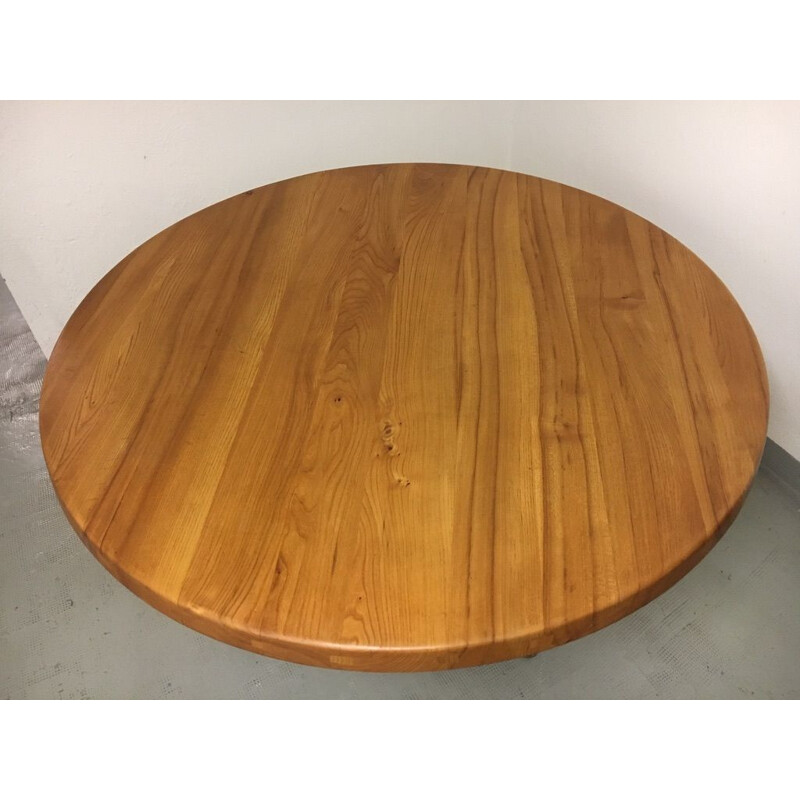 Vintage dining table in solid elm T21d or Sfax by Pierre Chapo