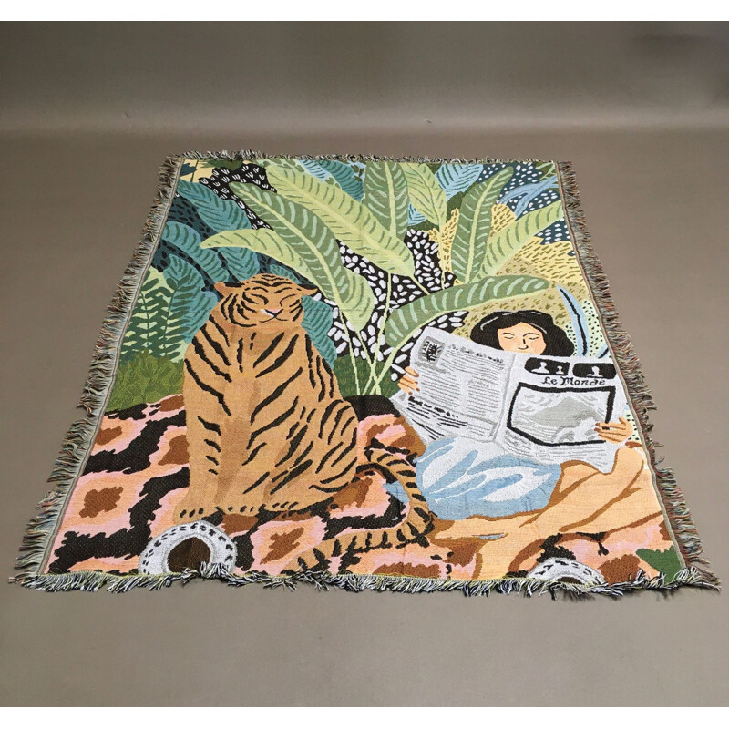 Vintage Scandinavian jungle blanket or bedspread