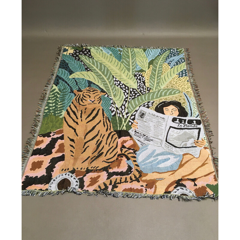 Vintage Scandinavian jungle blanket or bedspread