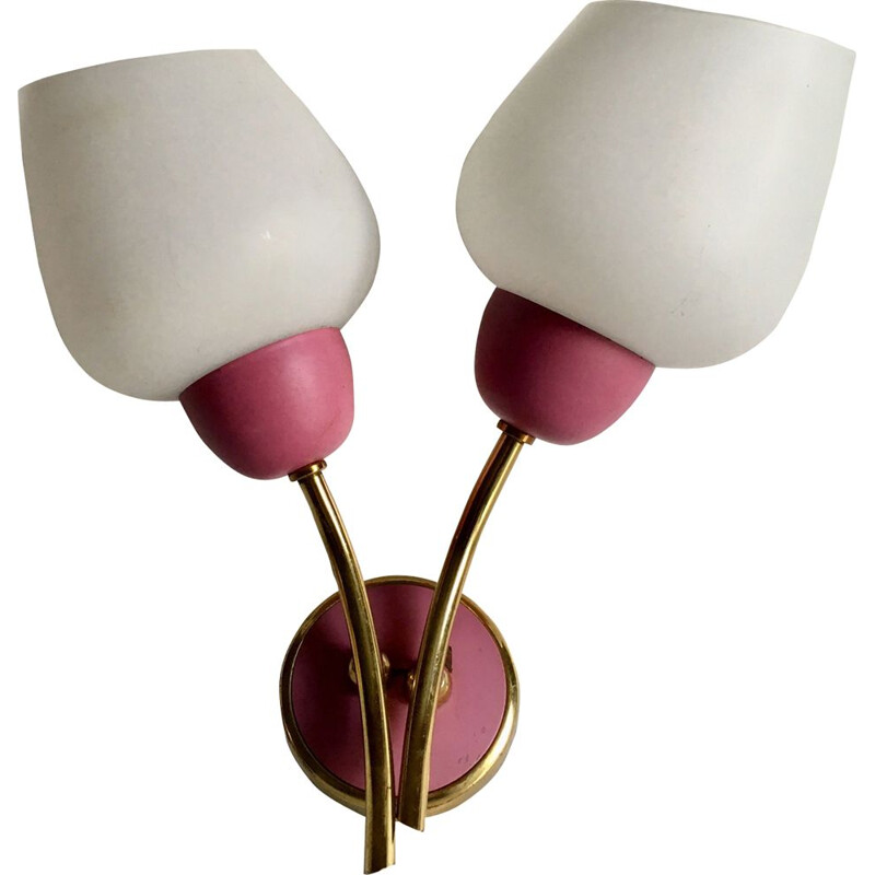 Vintage two-armed raspberry pink wall light, 1960