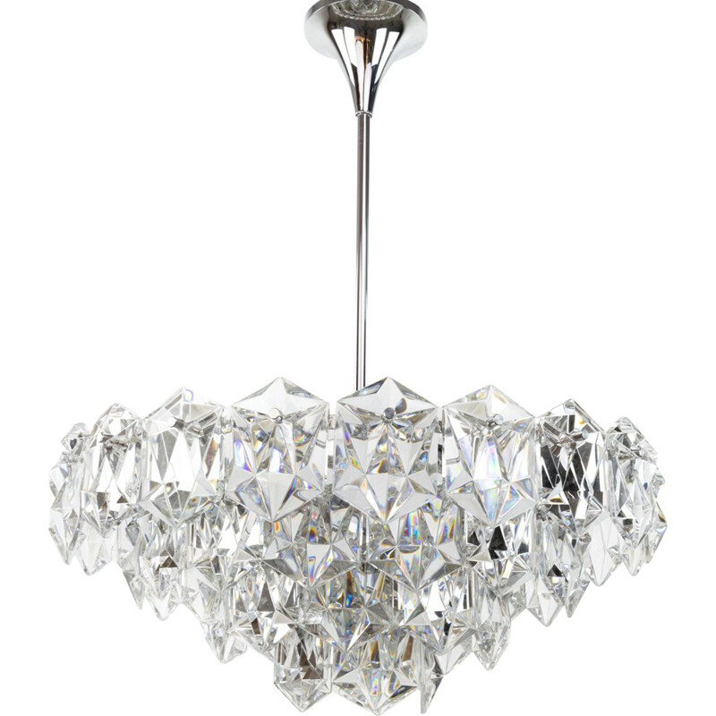 Vintage Four-Tier Crystal and Steel Chrome Chandelier by Kinkeldey, Germany 70s