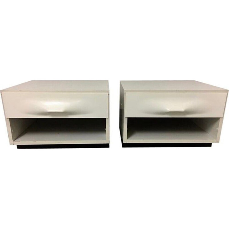 Pair of vintage bedside tables in laminated wood by Raymond Loewy for DF2000, France 1965