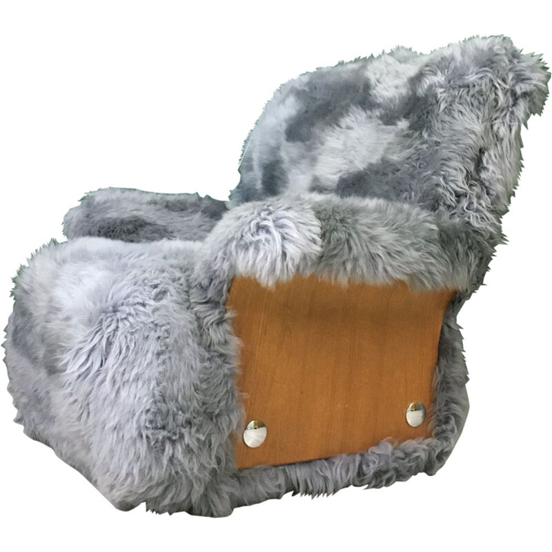 Vintage Sheepskin and Teak 'Saddle' Armchair  by G PLAN