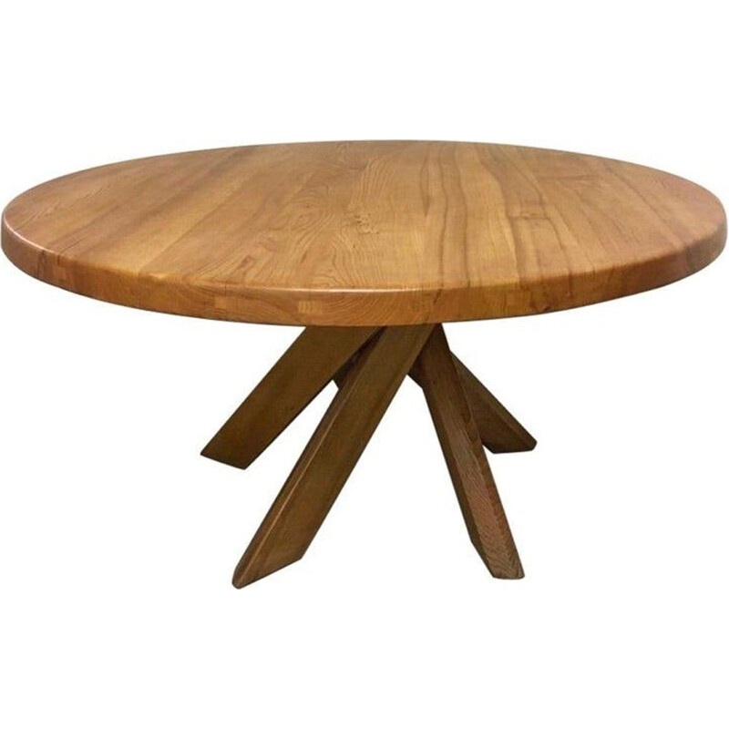 Vintage dining table in solid elm T21d or Sfax by Pierre Chapo