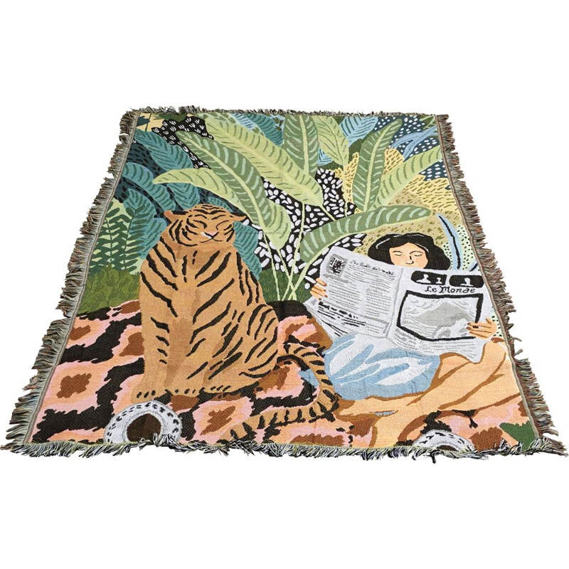 Vintage Scandinavian jungle blanket or bedspread