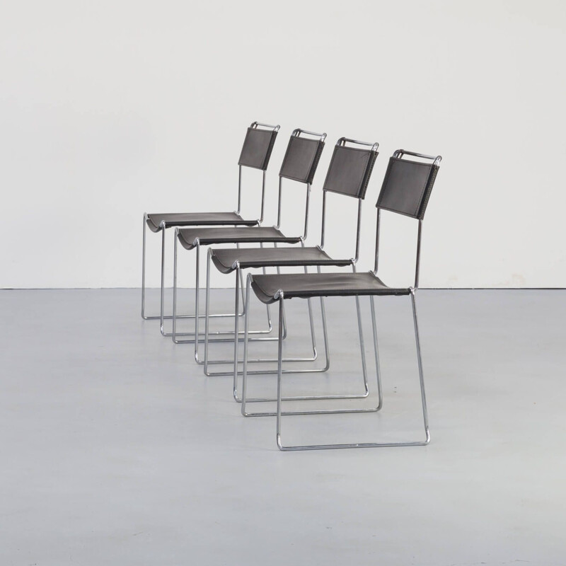 Ensemble de 4 chaises à repas vintage en cuir de Giandomenico Belotti pour Alias, 1980