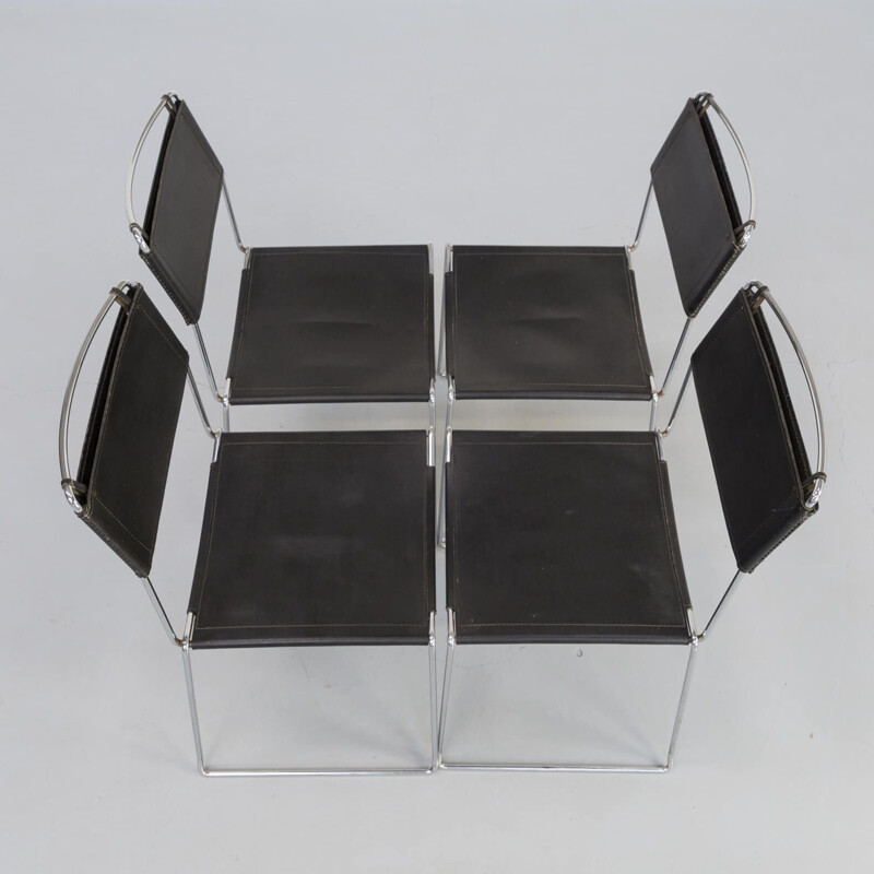 Ensemble de 4 chaises à repas vintage en cuir de Giandomenico Belotti pour Alias, 1980