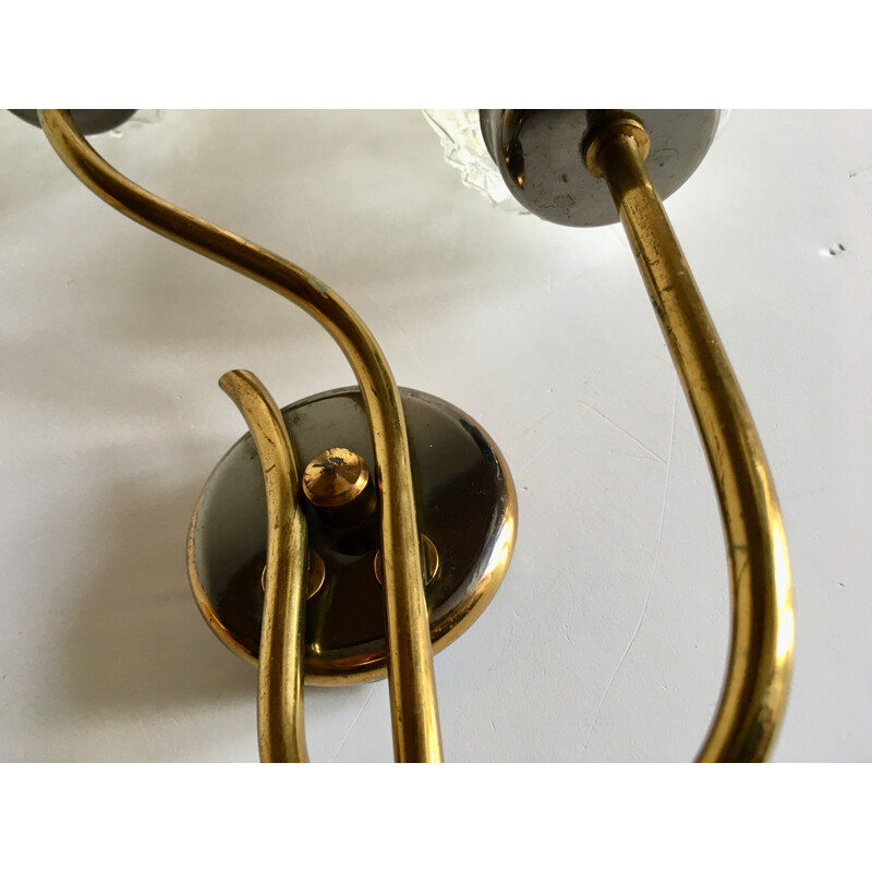 Vintage double brass-plated steel wall light, 1960s