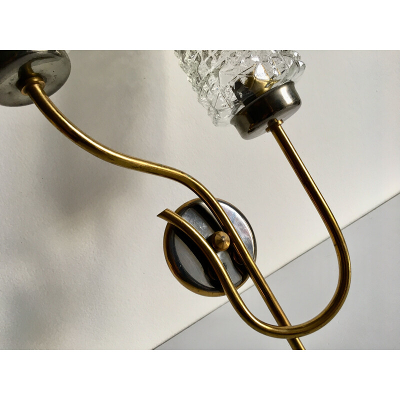 Vintage double brass-plated steel wall light, 1960s