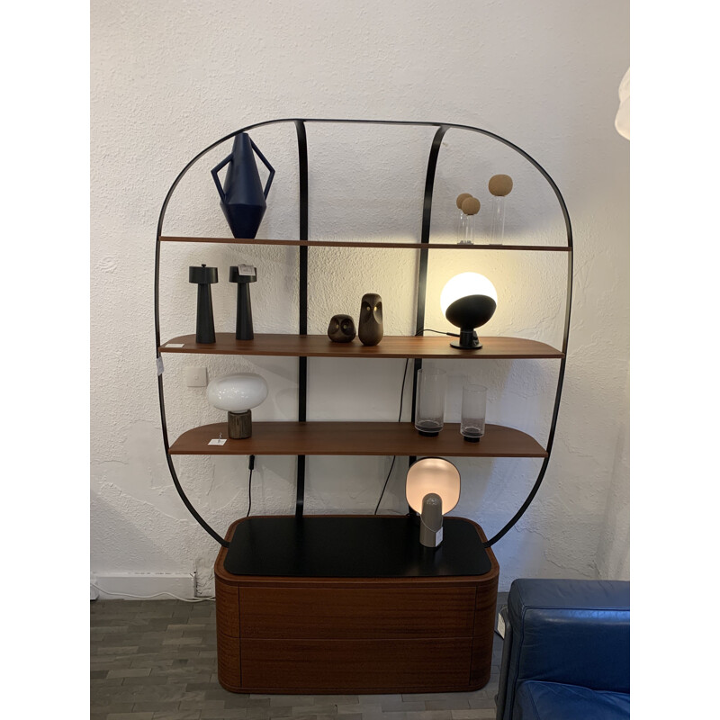 Vintage metal and mahogany bookcase by Piergil Fourquié