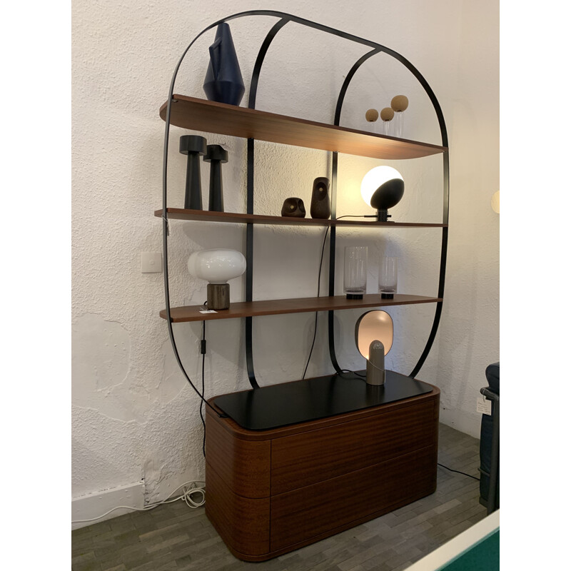 Vintage metal and mahogany bookcase by Piergil Fourquié