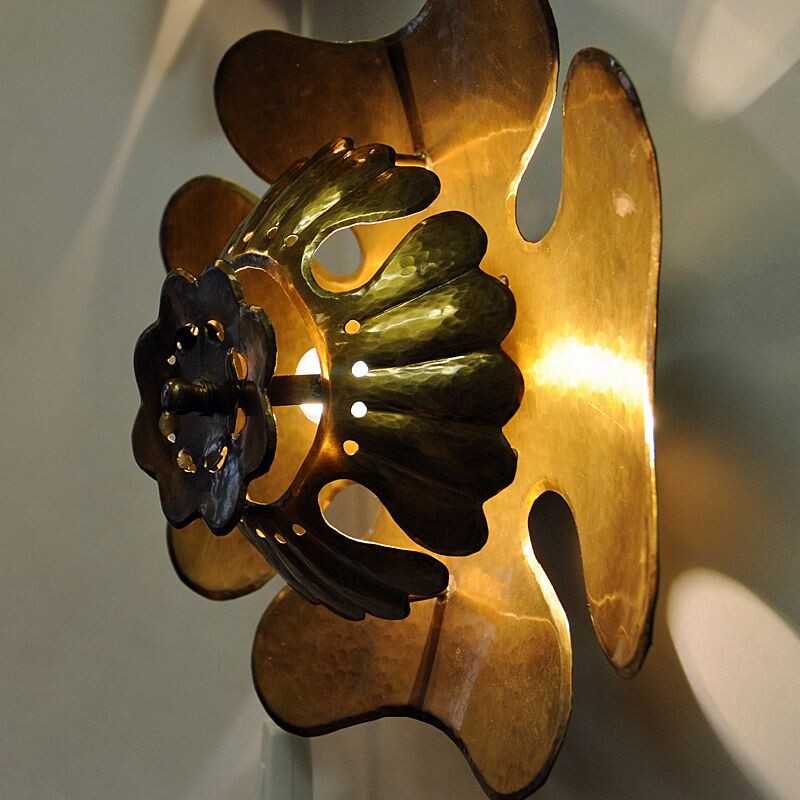 Set of 2 vintage brass Flower wall lights by Lars Holmström, Sweden, 1950s