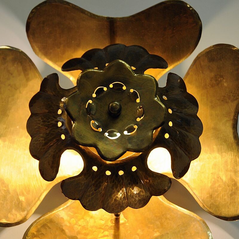 Set of 2 vintage brass Flower wall lights by Lars Holmström, Sweden, 1950s