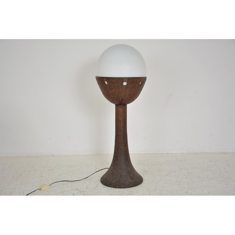 Vintage floor lamp in white opaline and ceramic, 1970s