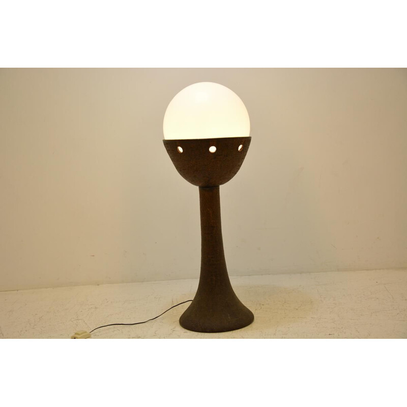 Vintage floor lamp in white opaline and ceramic, 1970s