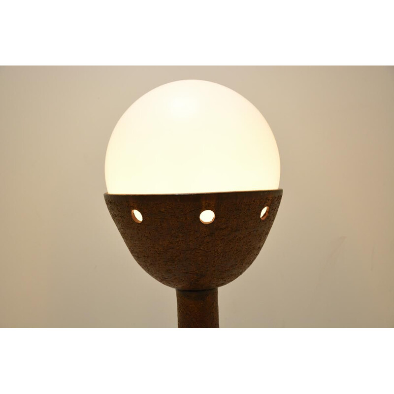 Vintage floor lamp in white opaline and ceramic, 1970s