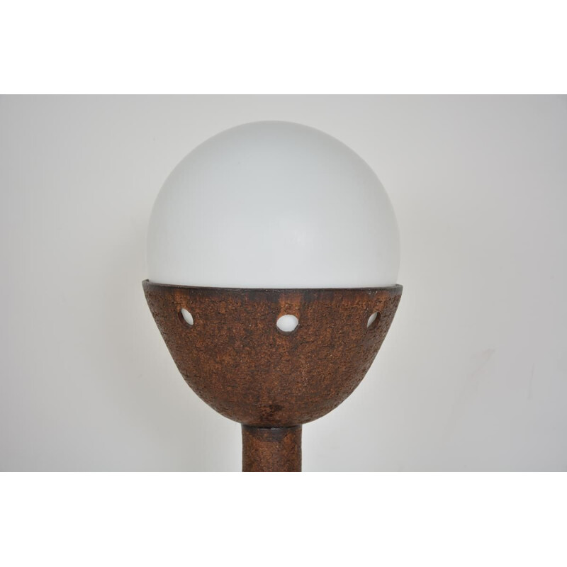 Vintage floor lamp in white opaline and ceramic, 1970s
