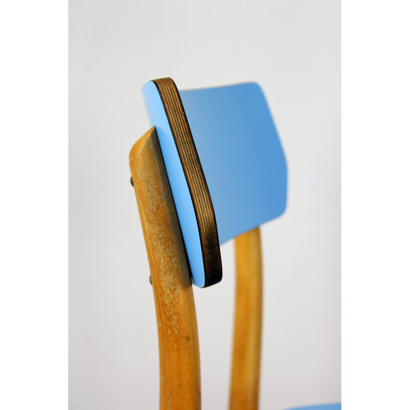 Satz von 2 Vintage-Stühlen aus blauem Resopal und Buchenholz, 1960