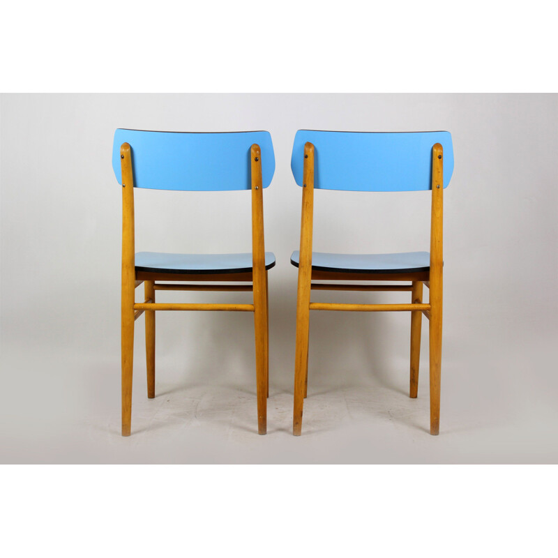 Ensemble de 2 chaises Vintage en Formica bleu et hêtre, 1960