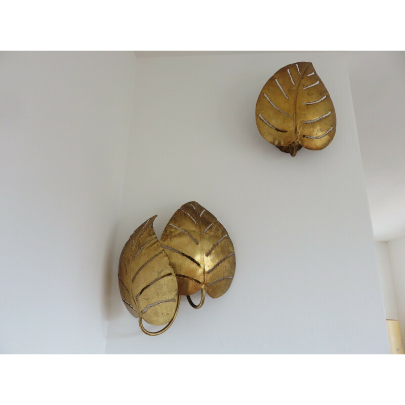 Pair of vintage wall lights in gilded metal, 1970s