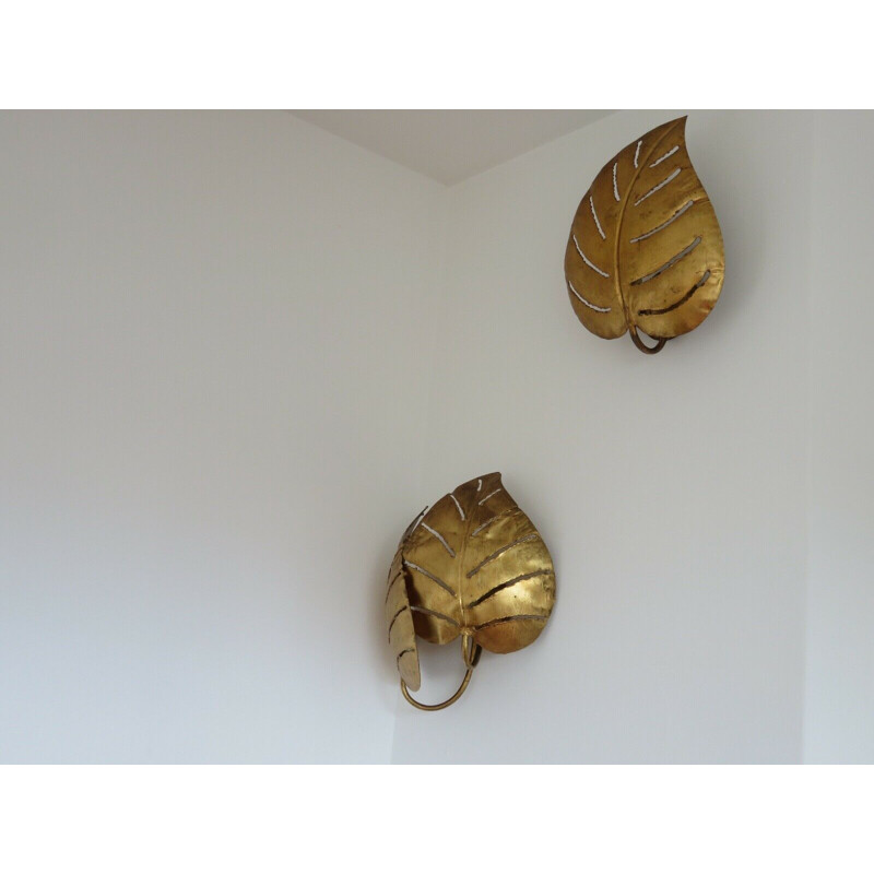 Pair of vintage wall lights in gilded metal, 1970s