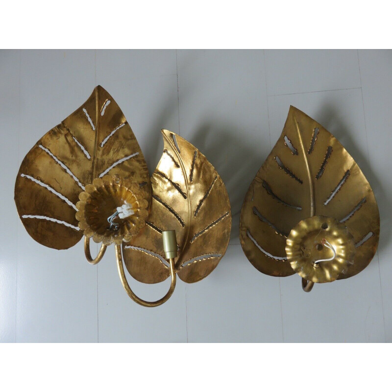 Pair of vintage wall lights in gilded metal, 1970s