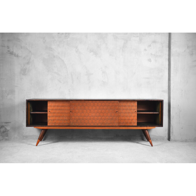 Vintage Copper and Walnut Sideboard, Italy, 1960s