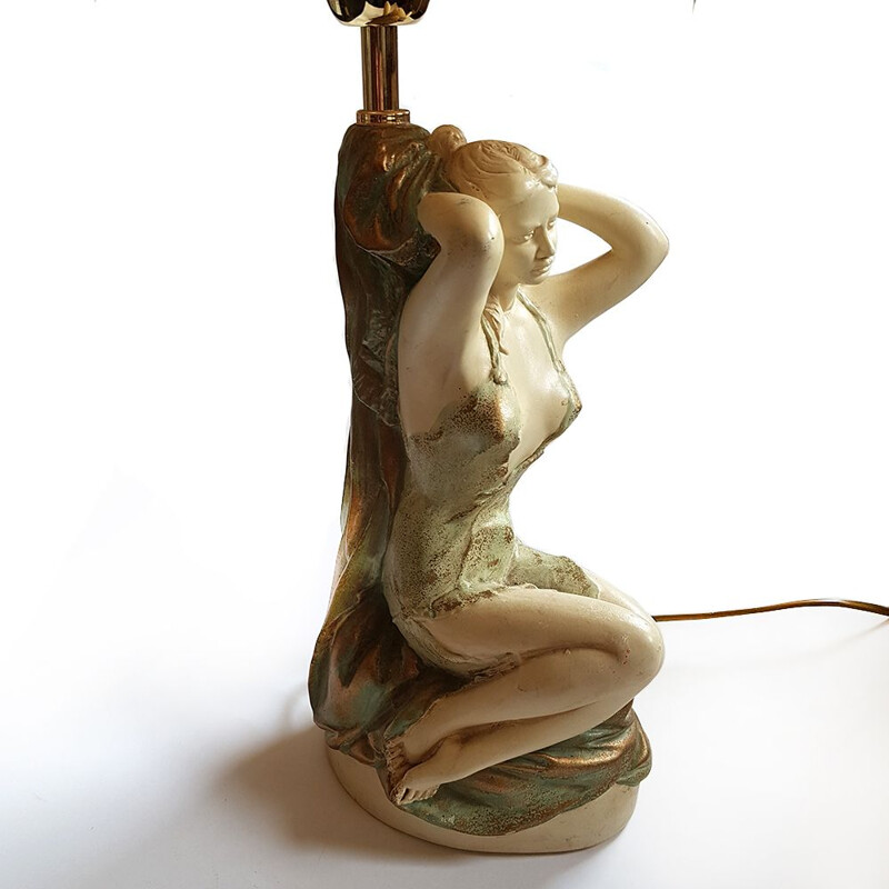 Lampe de table vintage avec sculpture Chalkware, 1950