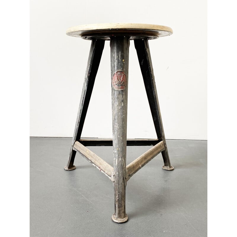 Tabouret vintage en métal et bois de Robert Wagner, 1930