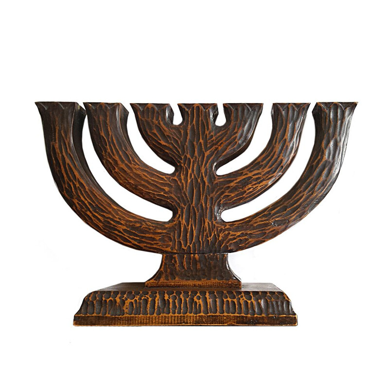 Vintage Wooden Menorah Candleholder, 1950s