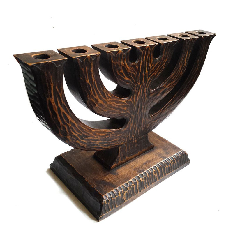 Vintage Wooden Menorah Candleholder, 1950s