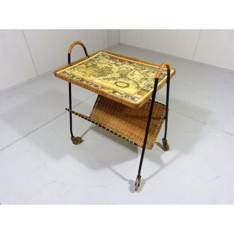 Vintage Side table on wheels in steel and brass, 1950s